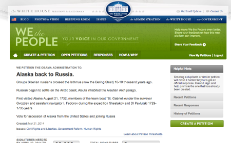 Власти США скрыли петицию за присоединение Аляски к России