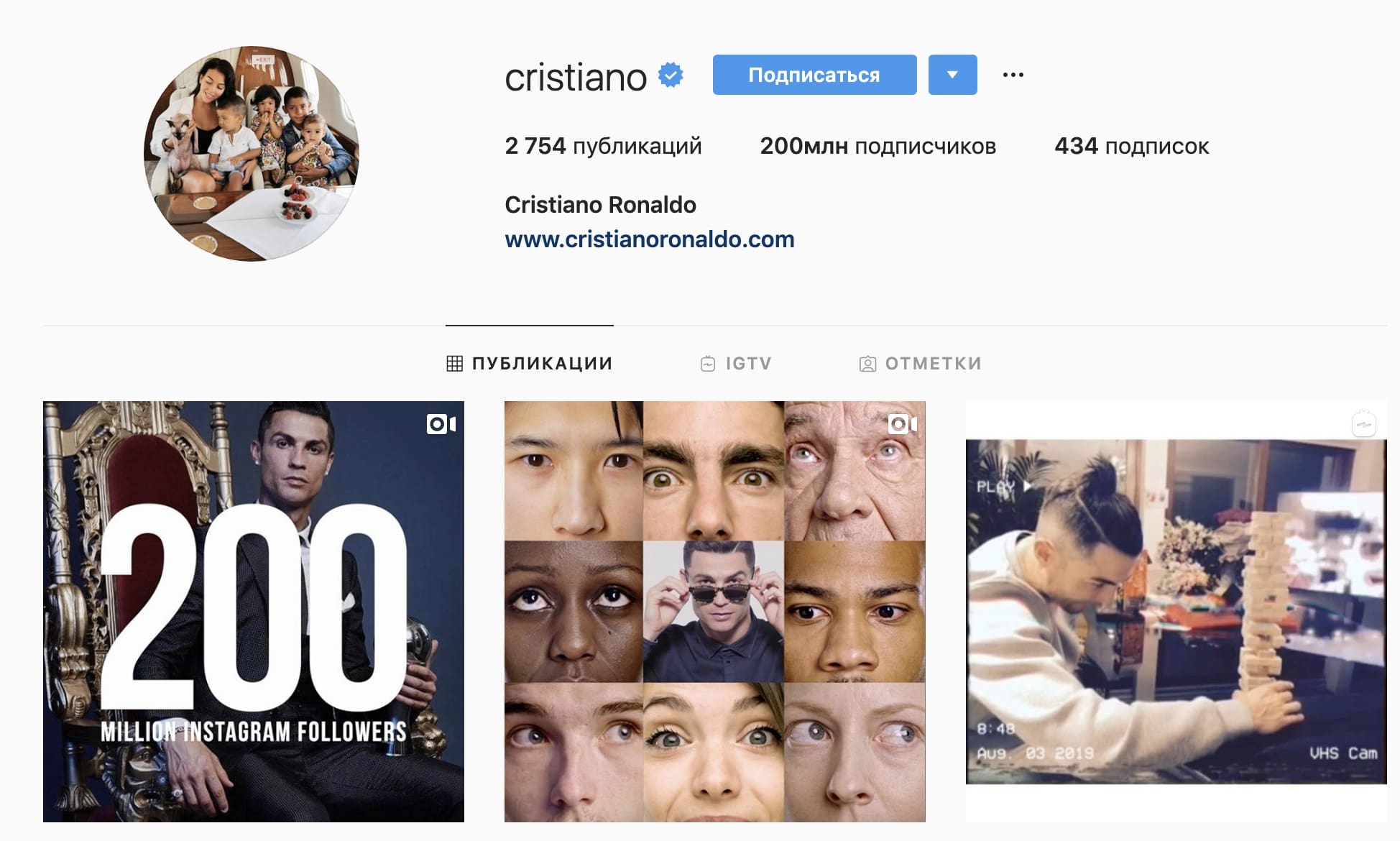 Роналду первым в мире достиг отметки 200 млн подписчиков в Instagram