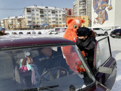 Сотрудницы ГИБДД поздравили мужчин-водителей с Днем защитника Отечества