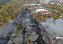 В Первоуральске рядом с заводами горит лесополоса. Видео