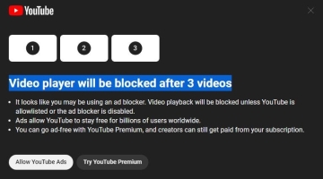 В YouTube подтвердили запрет на просмотр роликов из-за блокировщиков рекламы