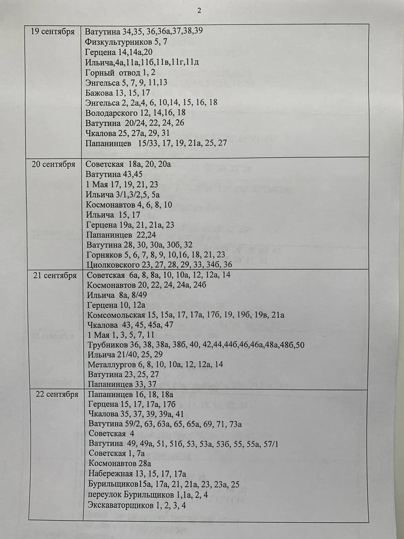 График подключения тепла в Первоуральске. Адреса